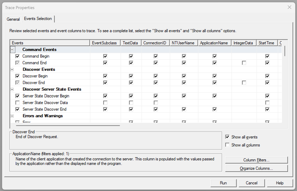 显示 SQL Server Profiler 中的所选的查询处理事件的屏幕截图。