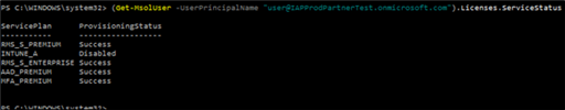 Command line sample of PowerShell verification alt-text=