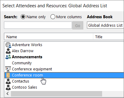 在 Outlook 中保留会议室邮箱。
