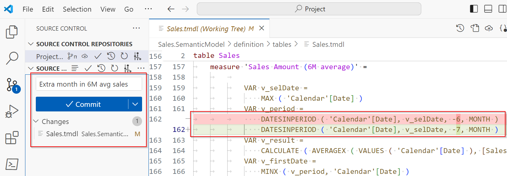 显示 VS Code 中度量值更改的图像。