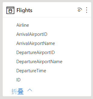 Screenshot showing one table named Flights. The columns from the Airports table are added to the Flights table.