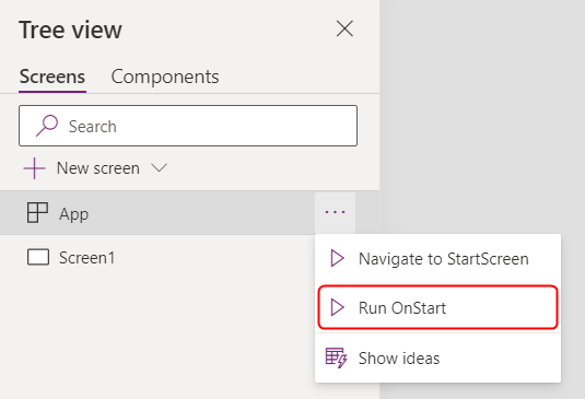 “运行 OnStart”的应用项快捷方式菜单