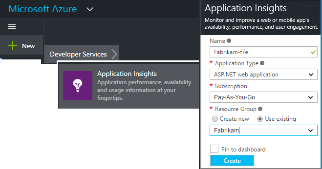 “Application Insights”窗格