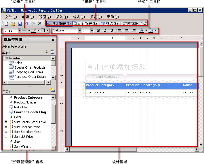 打开了模型的报表生成器窗口。