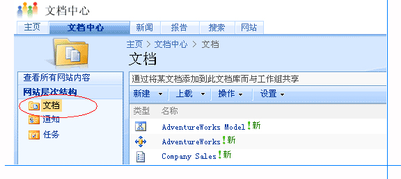 带有报表服务器项的 SharePoint 库