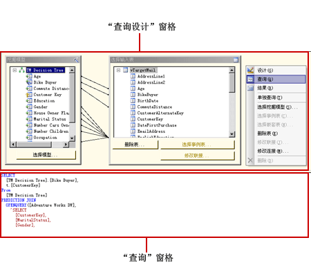 Analysis Services DMX 查询设计器，查询视图