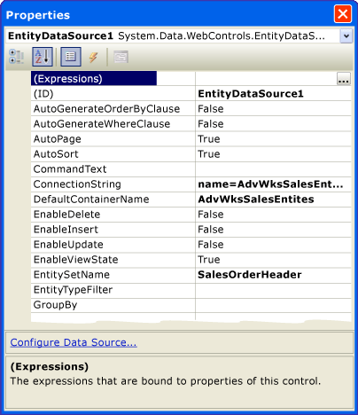 EntityDataSource 属性页