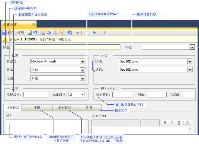 任务的工作项窗体