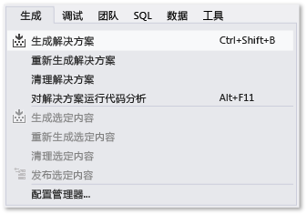 “生成”菜单上的“生成解决方案”命令