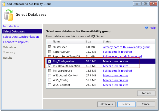 Add TFS databases to AlwaysOn Availibility Group