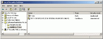 Figure 13: Software restriction policy showing certificate and path rules