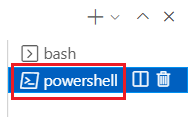 Visual Studio Code 终端窗口的屏幕截图，其中选择了 PowerShell 终端。