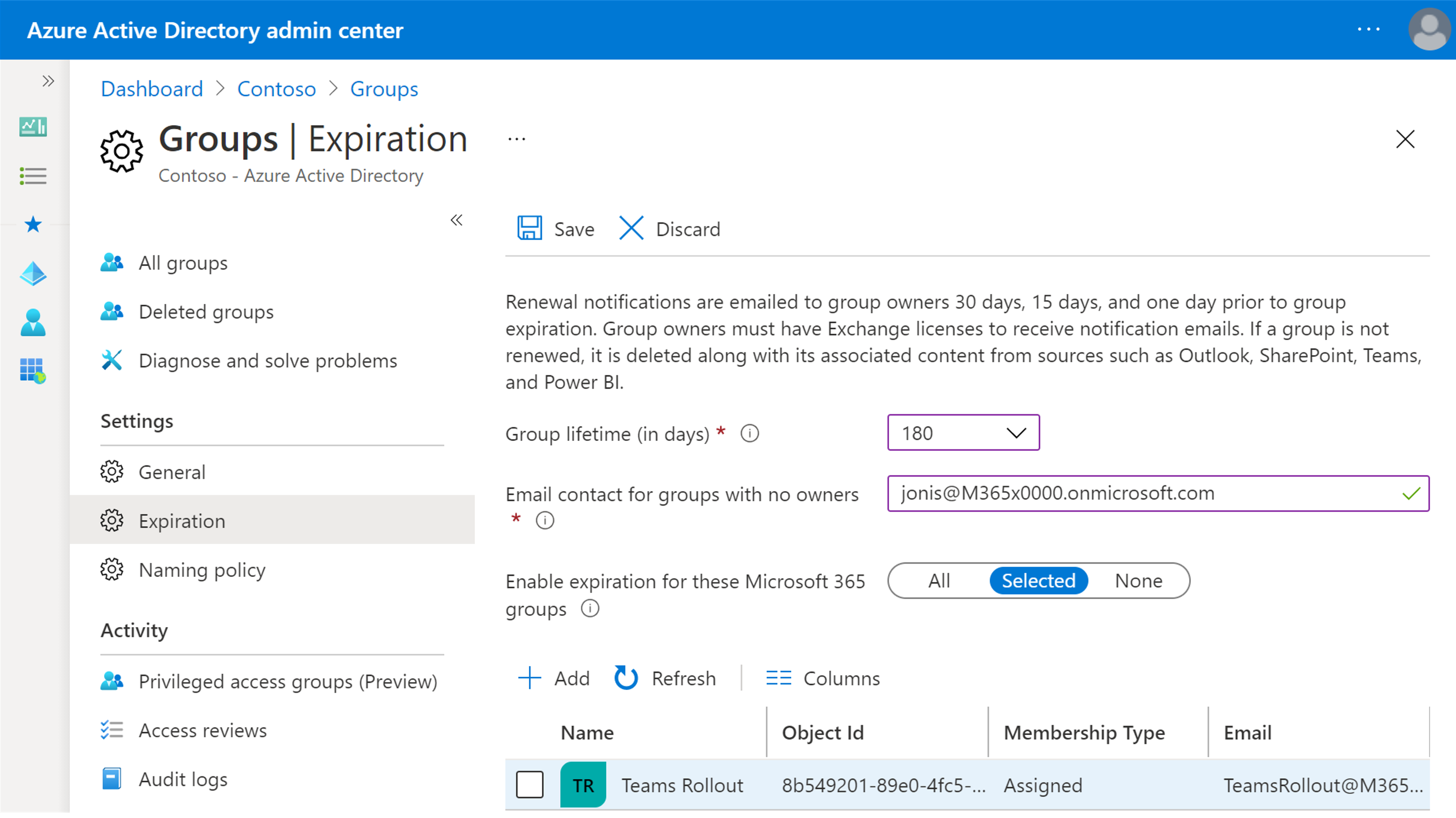 Microsoft Entra ID 中过期策略的屏幕截图。