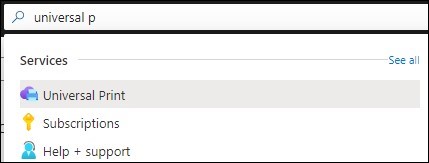 Azure 门户的屏幕截图，其中显示了“所有服务”下的通用打印。