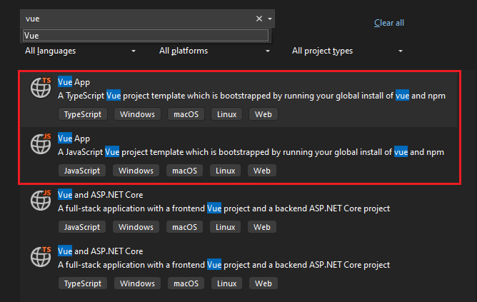 Screenshot showing choosing a template