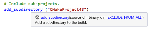 add_subdirectory CMake 命令的工具提示信息