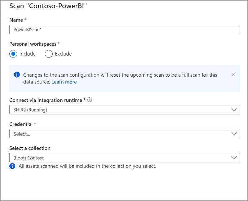 顯示針對相同租使用者使用 SHIR 進行 Power BI 掃描設定的影像。