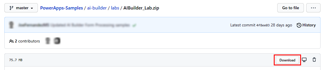 AIBuilder_Lab.zip 下載畫面的螢幕擷取畫面。