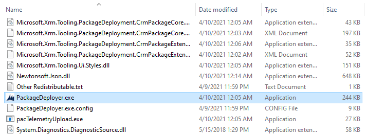 顯示已選擇 PackageDeployer.exe 的螢幕擷取畫面。