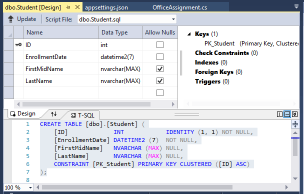 移轉之前於 SSOX 中的 Students 資料表