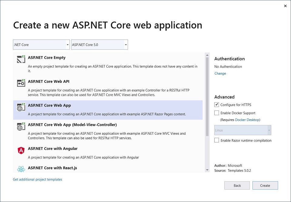 [新增 ASP.NET Core 專案] 對話方塊