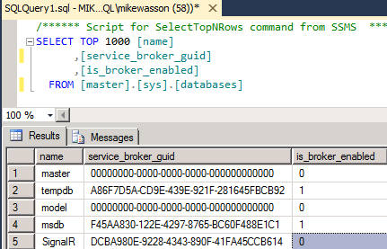 顯示 sys dot databases 目錄檢視之視窗的螢幕擷取畫面。