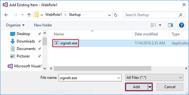 將signalr.exe新增至專案