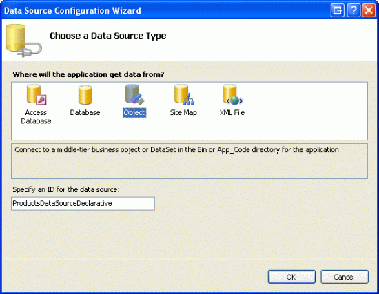 建立一個名為 ProductsDataSourceDeclarative 的新 ObjectDataSource