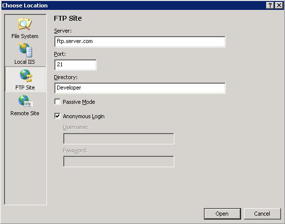 FTP 的 [選擇位置] 對話方塊