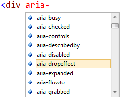 顯示 aria 屬性，在屬性清單中選取了 Aria 置放效果的螢幕擷取畫面。