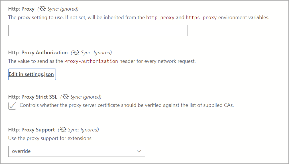 Azure 驗證 Proxy 設定的螢幕擷取畫面。