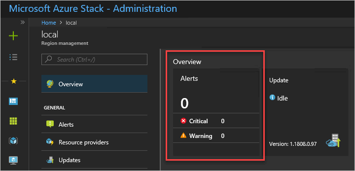 Azure Stack Hub 系統管理員入口網站中的 [區域管理] 圖格