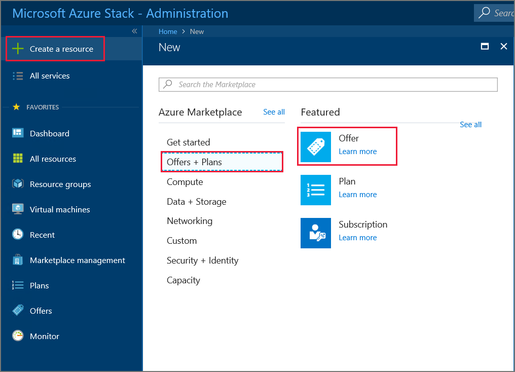 Azure Stack Hub 管理入口網站中的新供應項目