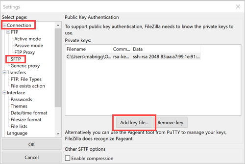 FileZilla 設定窗格