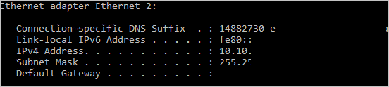 部分ipconfig清單顯示乙太網路卡乙太網路 2 具有 IPv4 位址 10.10.11.4。