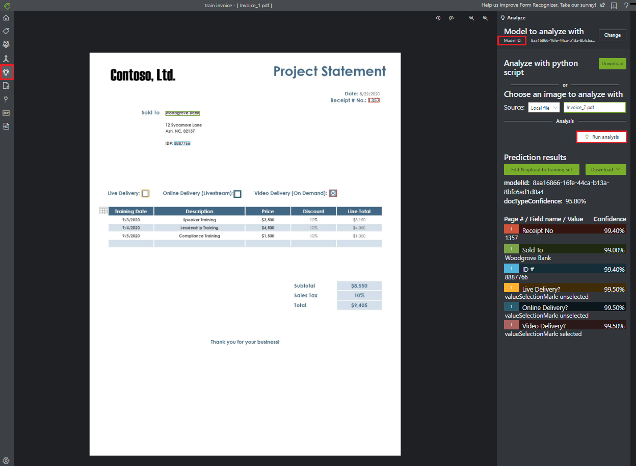 文件智慧服務工具 analyze-a-custom-form 視窗的螢幕擷取畫面。