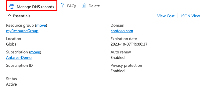 顯示存取 DNS 記錄位置的螢幕擷取畫面。