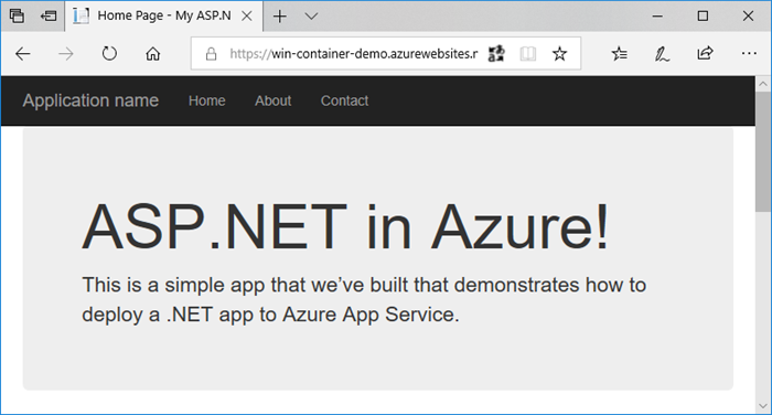 Azure 中已更新 Web 應用程式的螢幕擷取畫面。