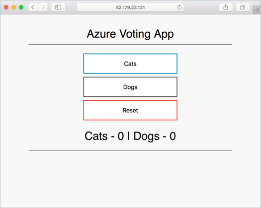 瀏覽至 Azure 投票範例應用程式的螢幕擷取畫面。