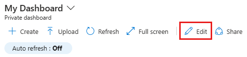 顯示 Azure 入口網站中儀表板編輯選項的螢幕擷取畫面。