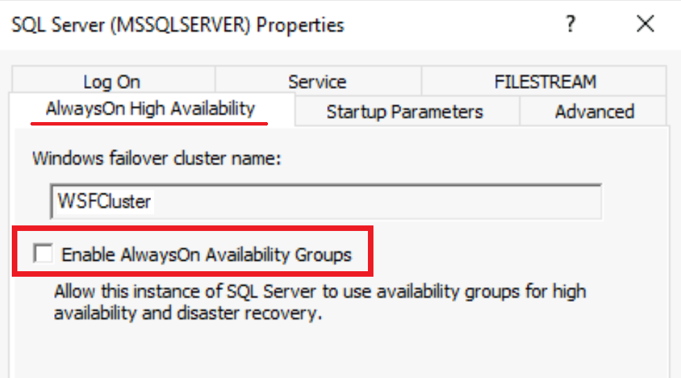 在 SQL Server 中啟用驗證該Always On選項的螢幕擷取畫面。