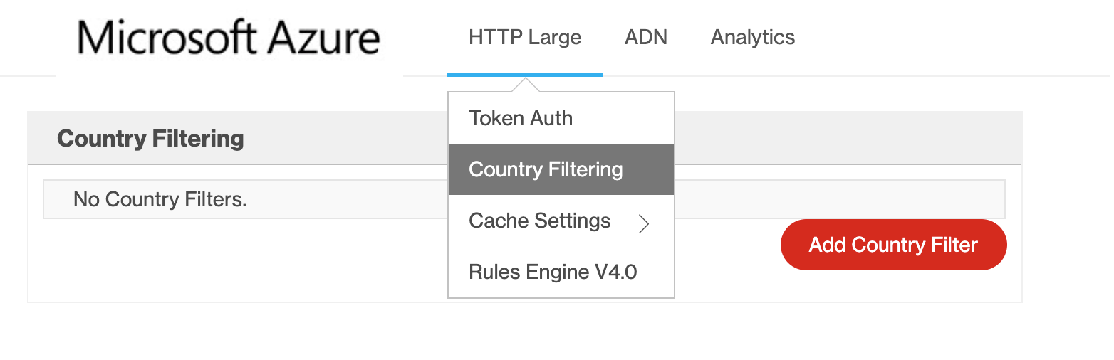 顯示如何在 Azure CDN 中選取國家/地區篩選的螢幕擷取畫面