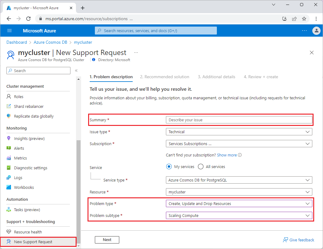 顯示 Azure 入口網站 中支援要求的螢幕快照。