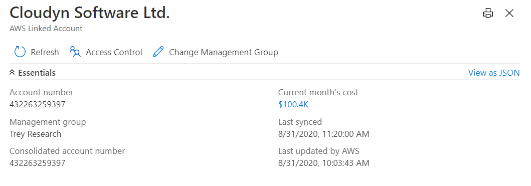 顯示 AWS 連結帳戶頁面的螢幕快照。