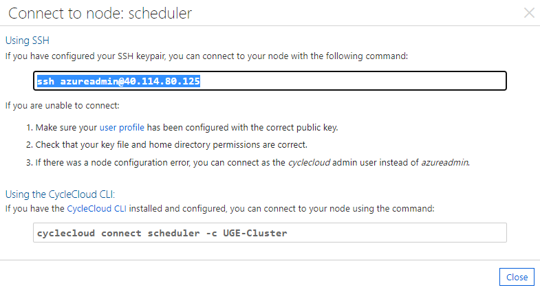 CycleCloud 主要節點連線畫面