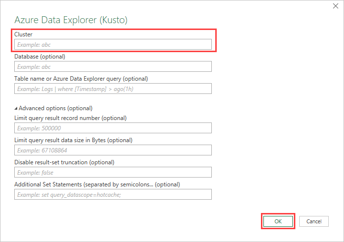 顯示 Azure 資料總管 （Kusto） 視窗的螢幕快照。