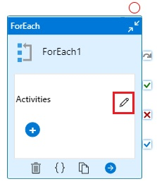 顯示管線編輯器視窗中 ForEach 活動上的活動編輯器按鈕。