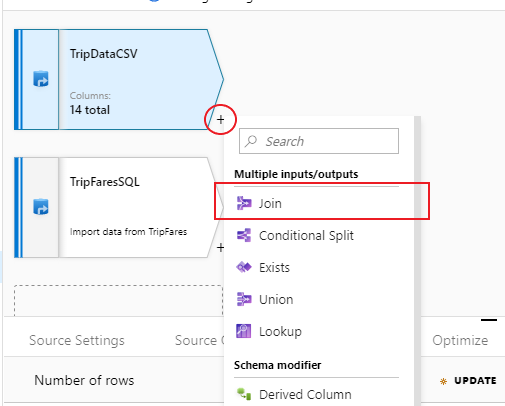 Azure 入口網站的螢幕擷取畫面，顯示資料流程中的資料來源聯結按鈕。