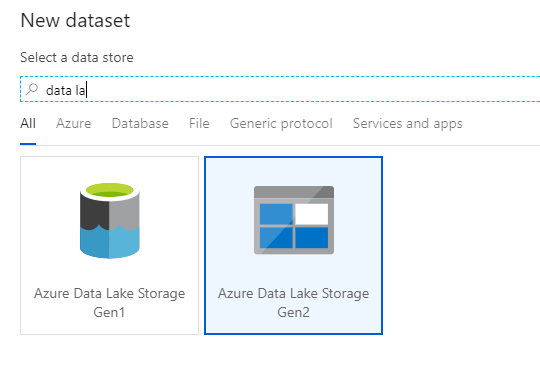 透過 Azure 入口網站在 ADLS Gen2 中建立新資料的螢幕擷取畫面。