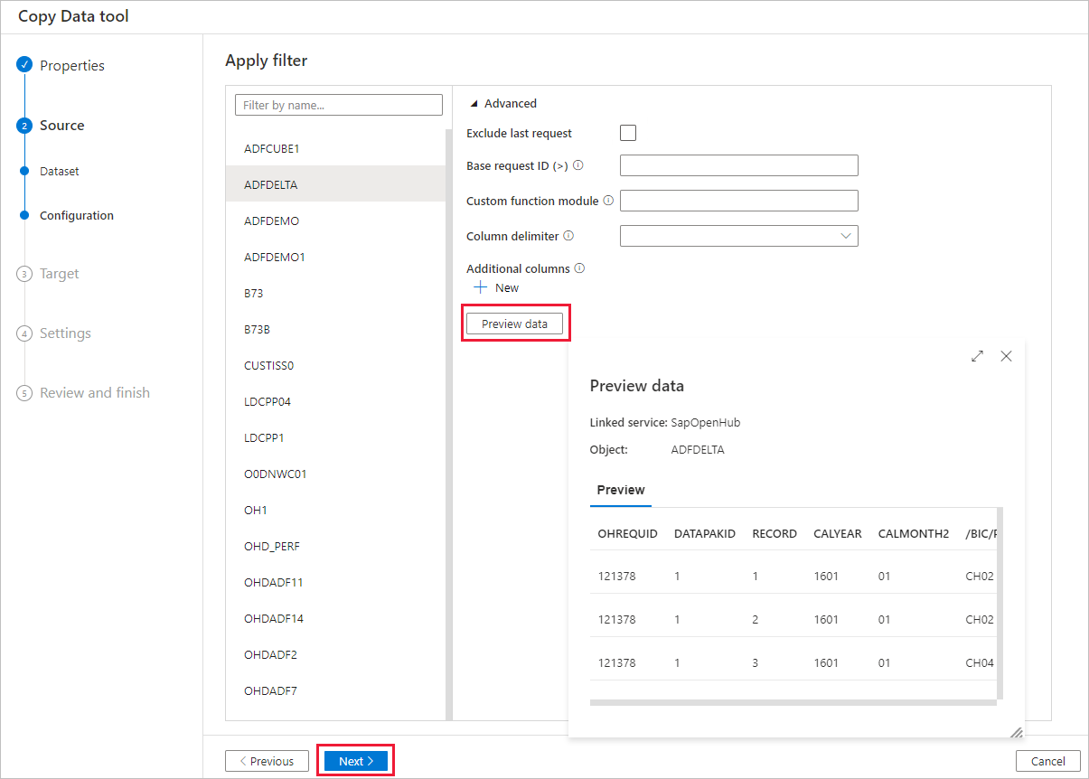 設定SAP BW Open Hub 篩選器